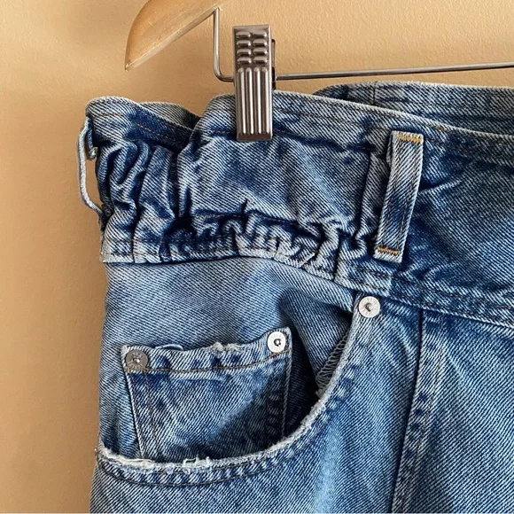 AGOLDE Riya Elasticated Peg Jeans Woman 28 Blue 80s Pleated High Rise NO BELT - Picture 4 of 16